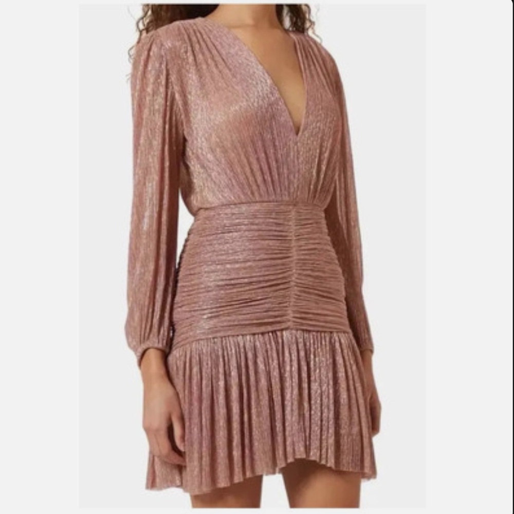 Maje Metallic Dress in Shimmering Bronze
